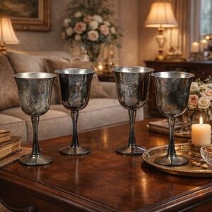 Vintage Salem Silver Plate Wine Goblets Set of 4 Portugal 5.5"